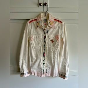 Lucky Brand - New embroidered, button-up, long sleeve, western-style boho shirt